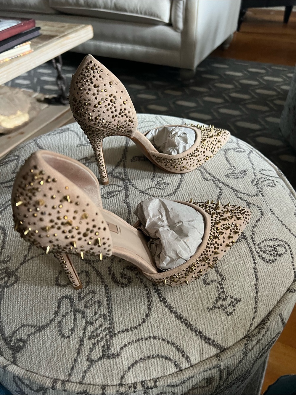 Zara Nude Blush Studded Pointed-Toe D'Orsay Heels - Picture 2 of 8